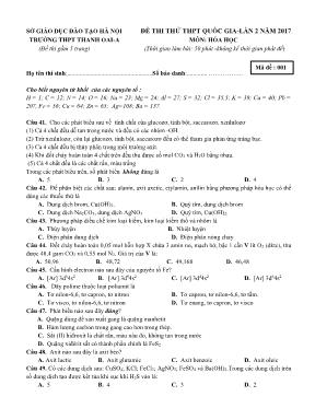 Đề thi thử THPT Quốc gia môn Hóa học lần 2 năm 2017 - Trường THPT Thanh Oai A
